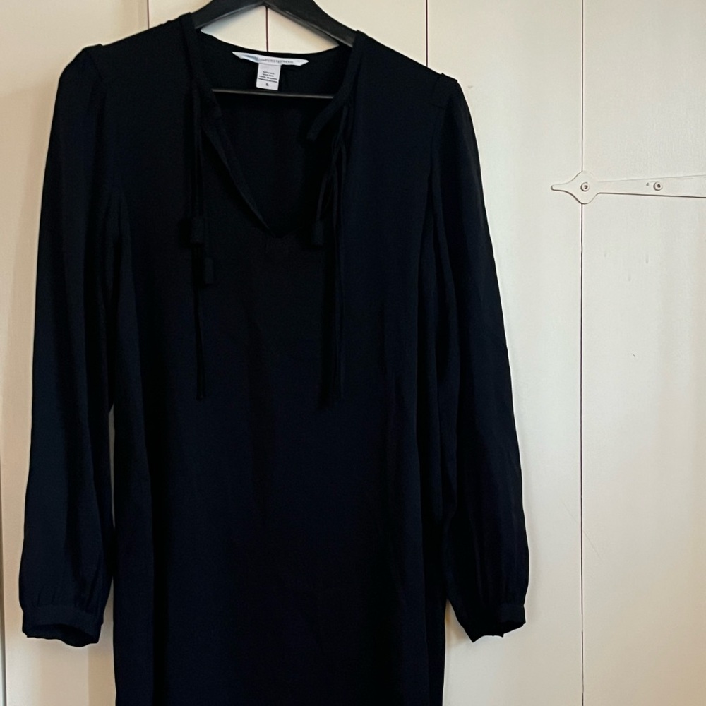 Diane Von Furstenberg Black Sheath Dress with Bishop Sleeves